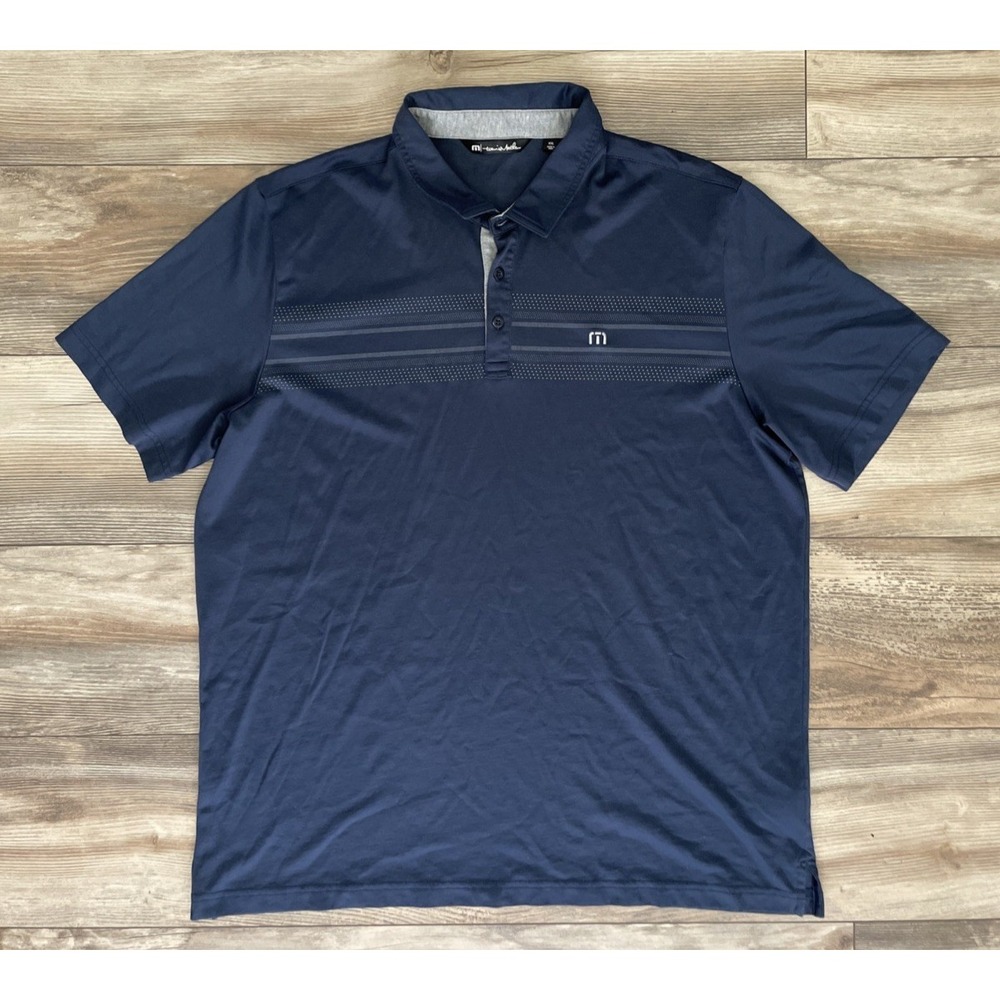 TravisMathew Mens Golf Polo Blue Striped Short Sleeve Shirt XXL